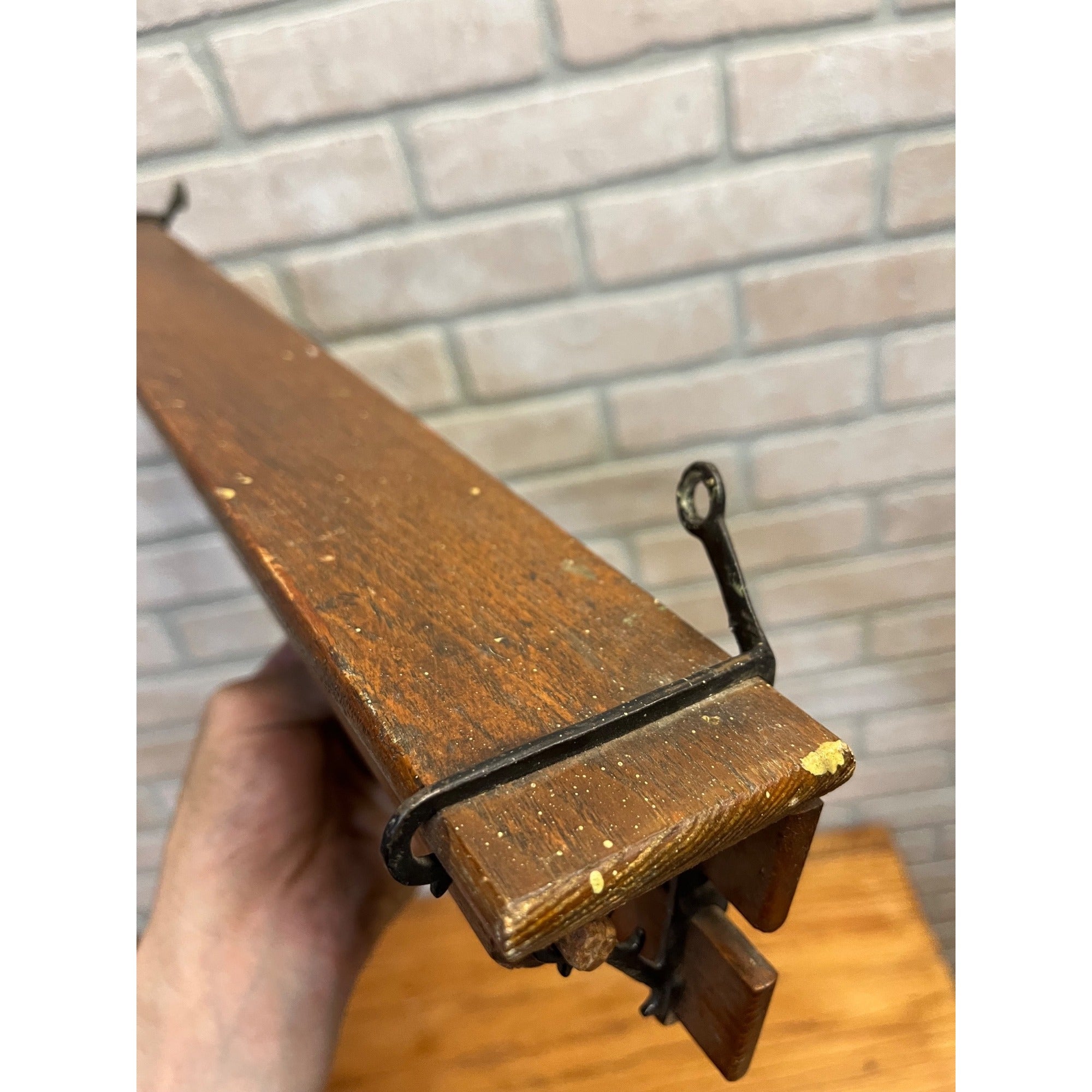 Antique Primitive Wooden Textile Ribbon or Towel Drying Kitchen Shelf Rack Wall