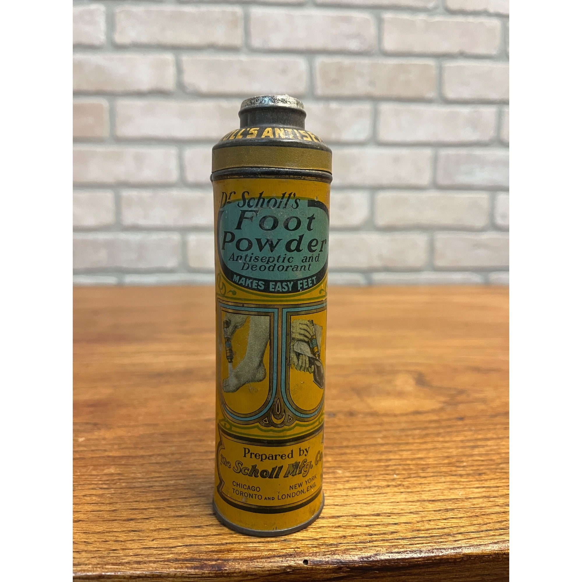 Antique 1930s Dr Scholl's Foot Powder Tin Litho Medicine Talcum Vintage