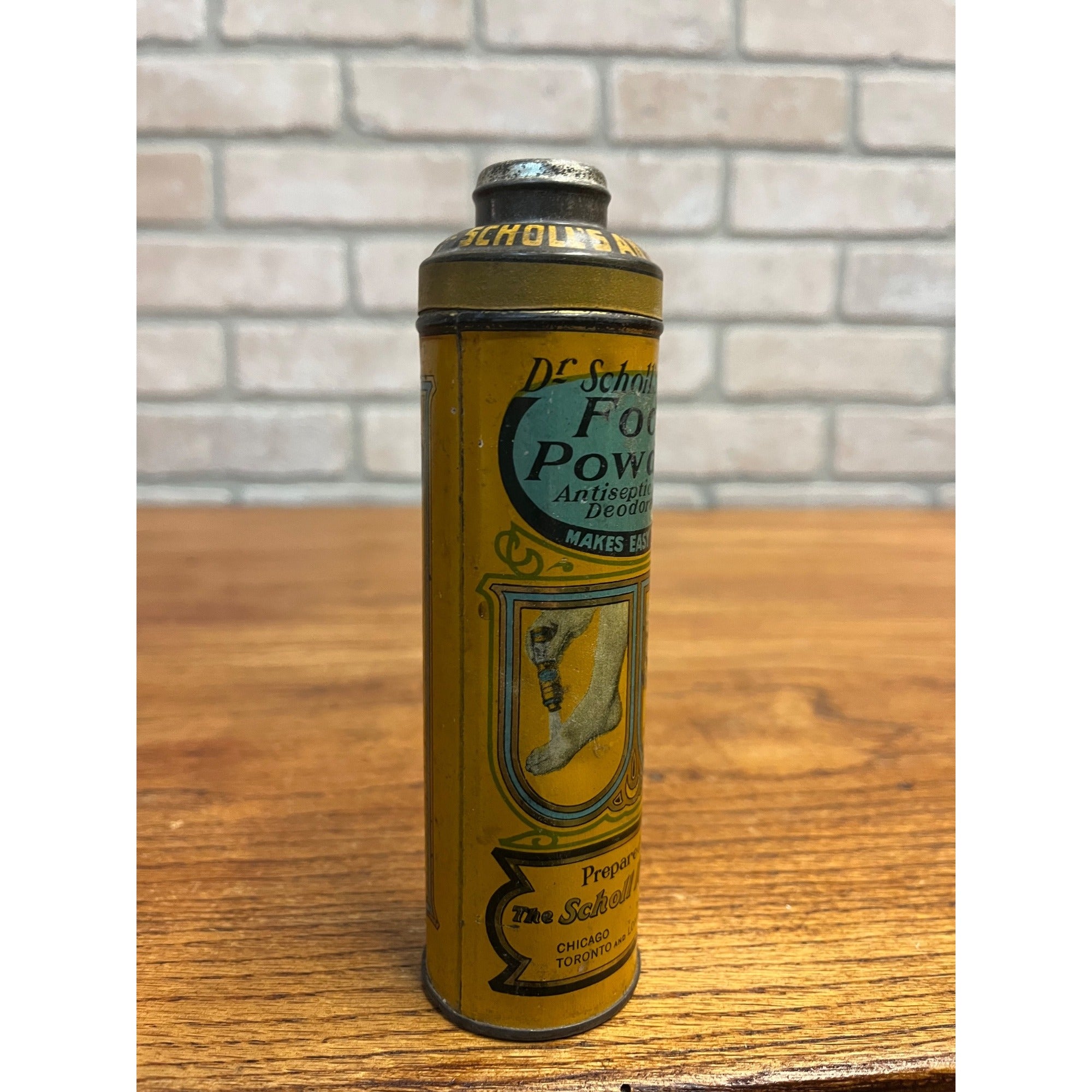 Antique 1930s Dr Scholl's Foot Powder Tin Litho Medicine Talcum Vintage