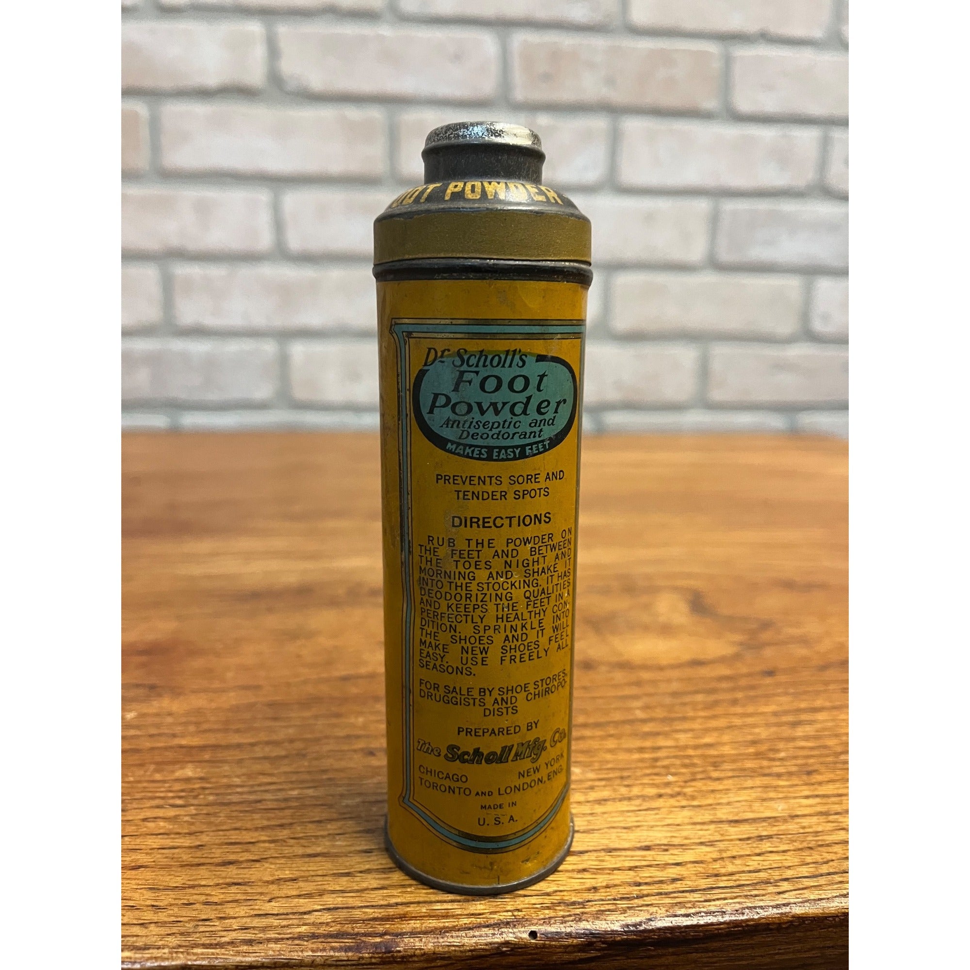 Antique 1930s Dr Scholl's Foot Powder Tin Litho Medicine Talcum Vintage
