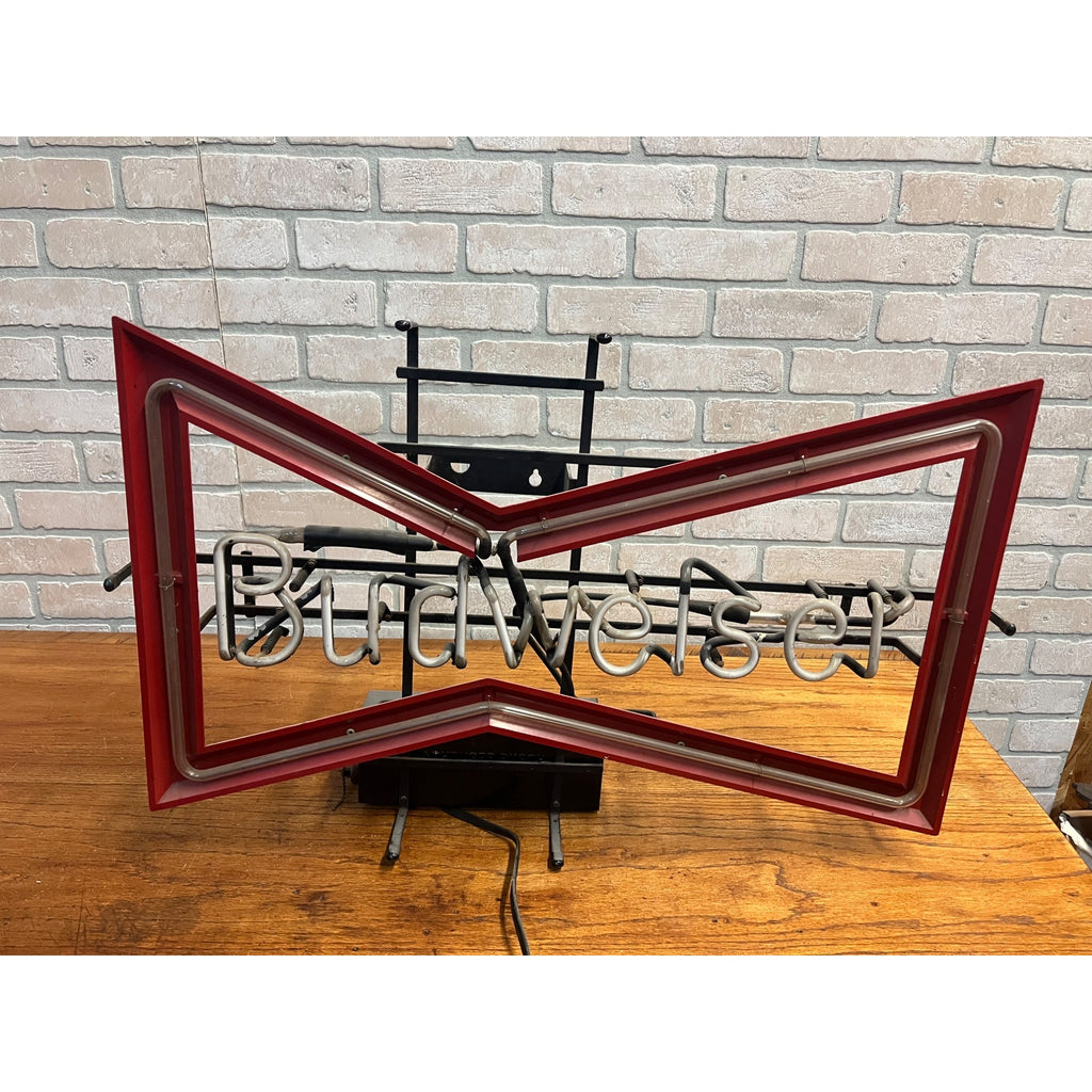 Vintage Budweiser Beer Red Bow Tie Bar Neon Lighted Sign 30"