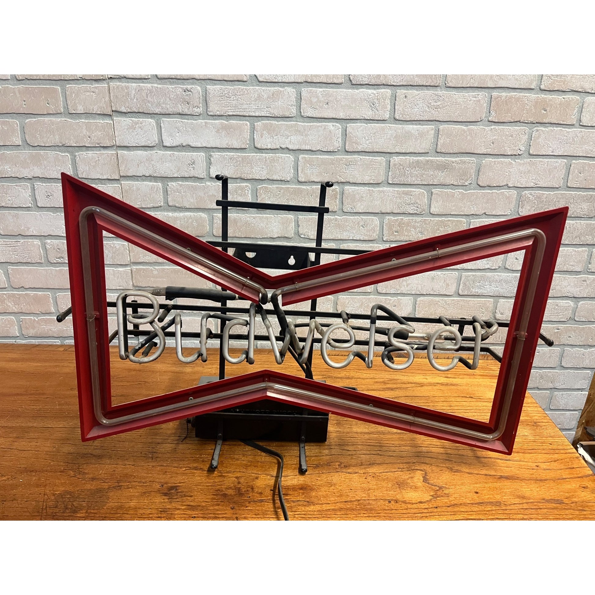 Vintage Budweiser Beer Red Bow Tie Bar Neon Lighted Sign 30"