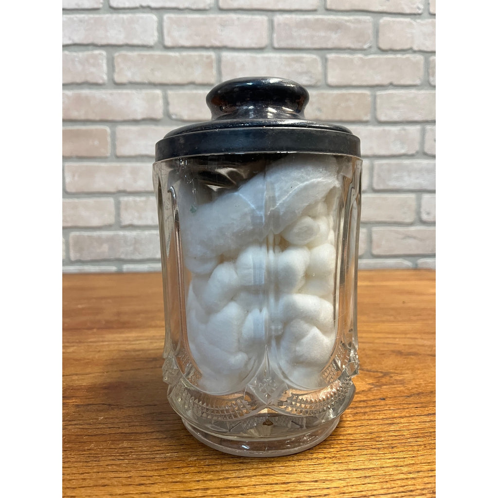 Antique Victorian 1890s Wm. Rogers Cut Glass Lidded Jar Silver Plate #764 Ornate