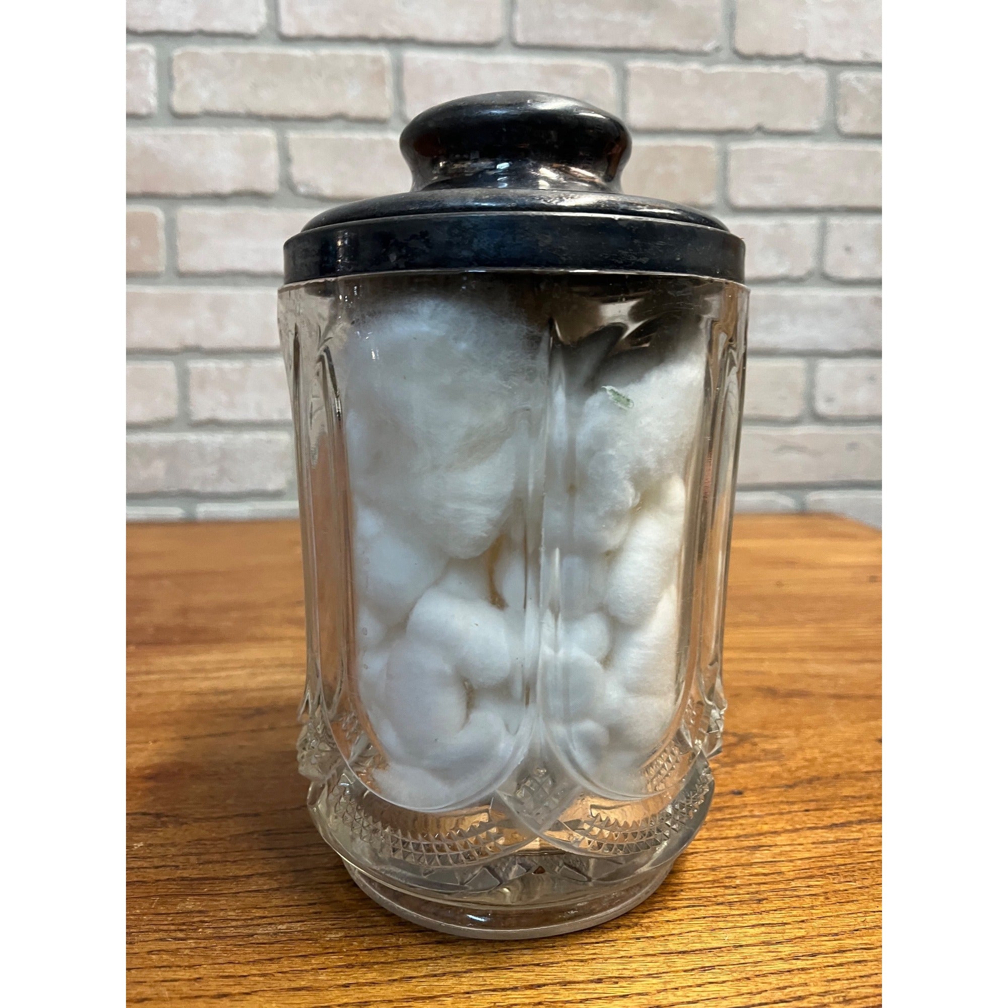 Antique Victorian 1890s Wm. Rogers Cut Glass Lidded Jar Silver Plate #764 Ornate