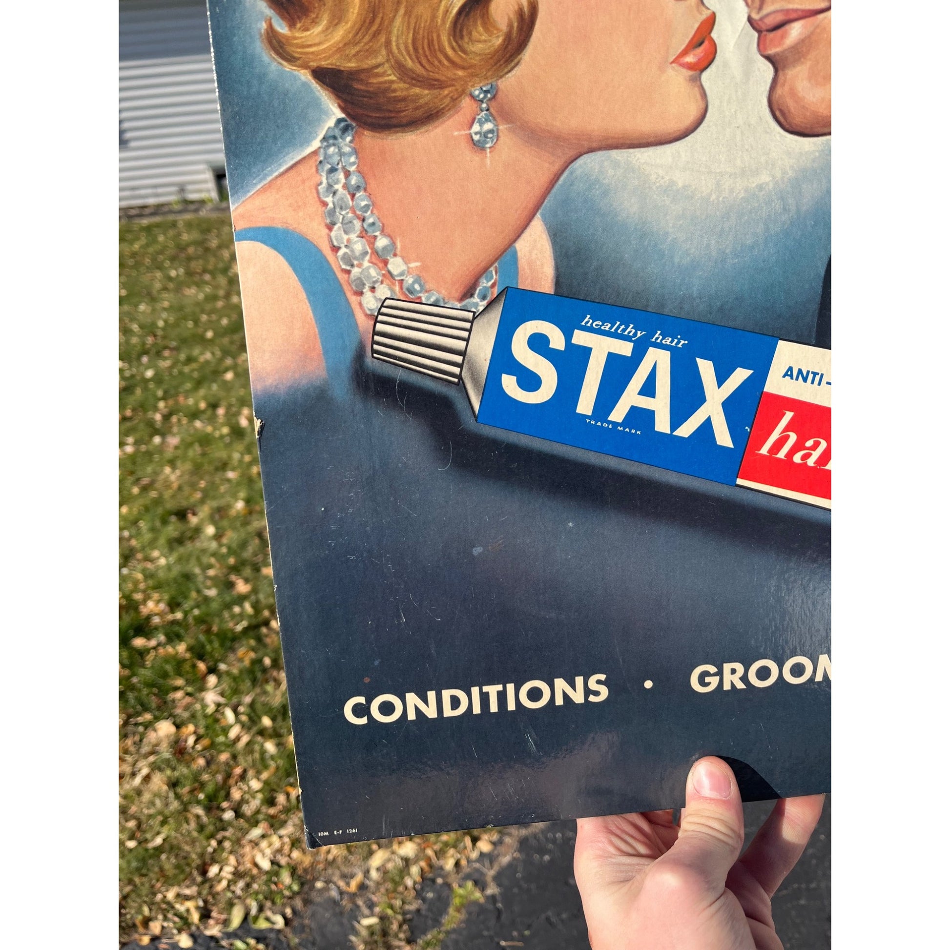 Vintage 1950s Stax Hair Dressing Cardboard Advertising Sign Barber Shop Display