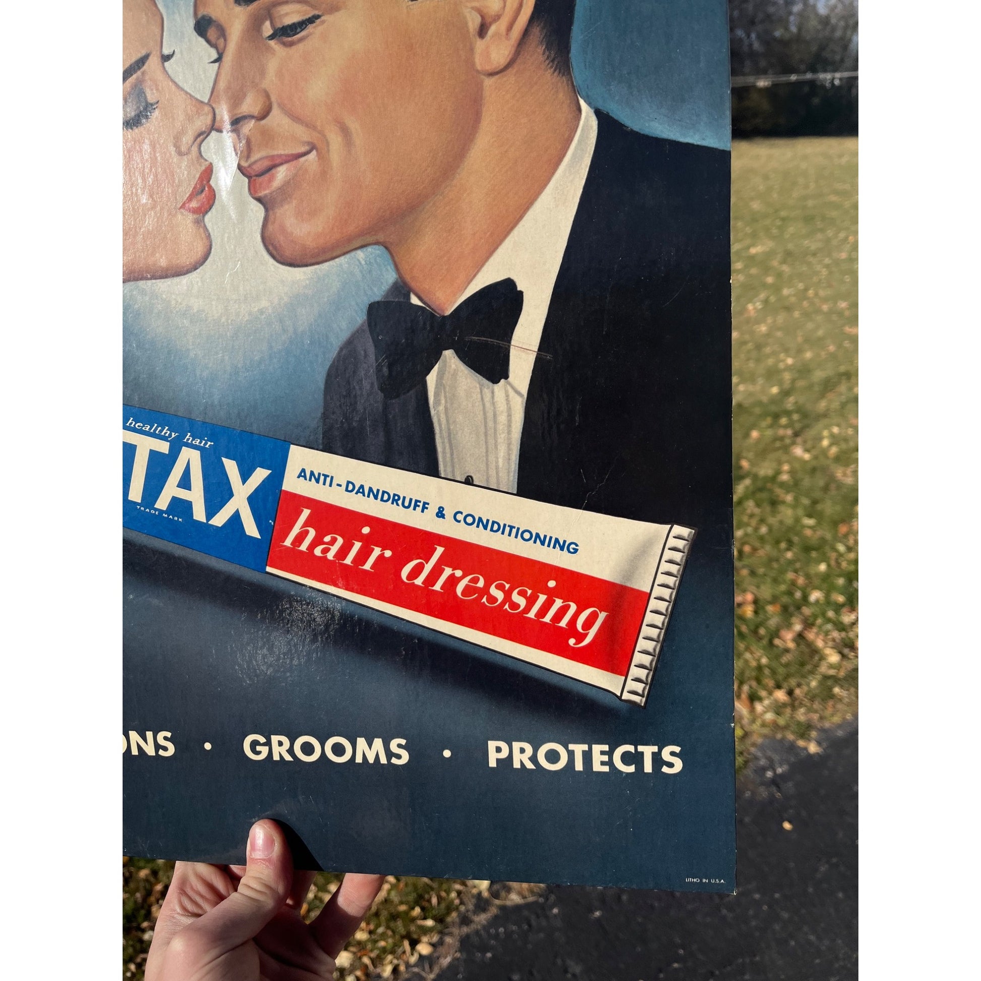 Vintage 1950s Stax Hair Dressing Cardboard Advertising Sign Barber Shop Display