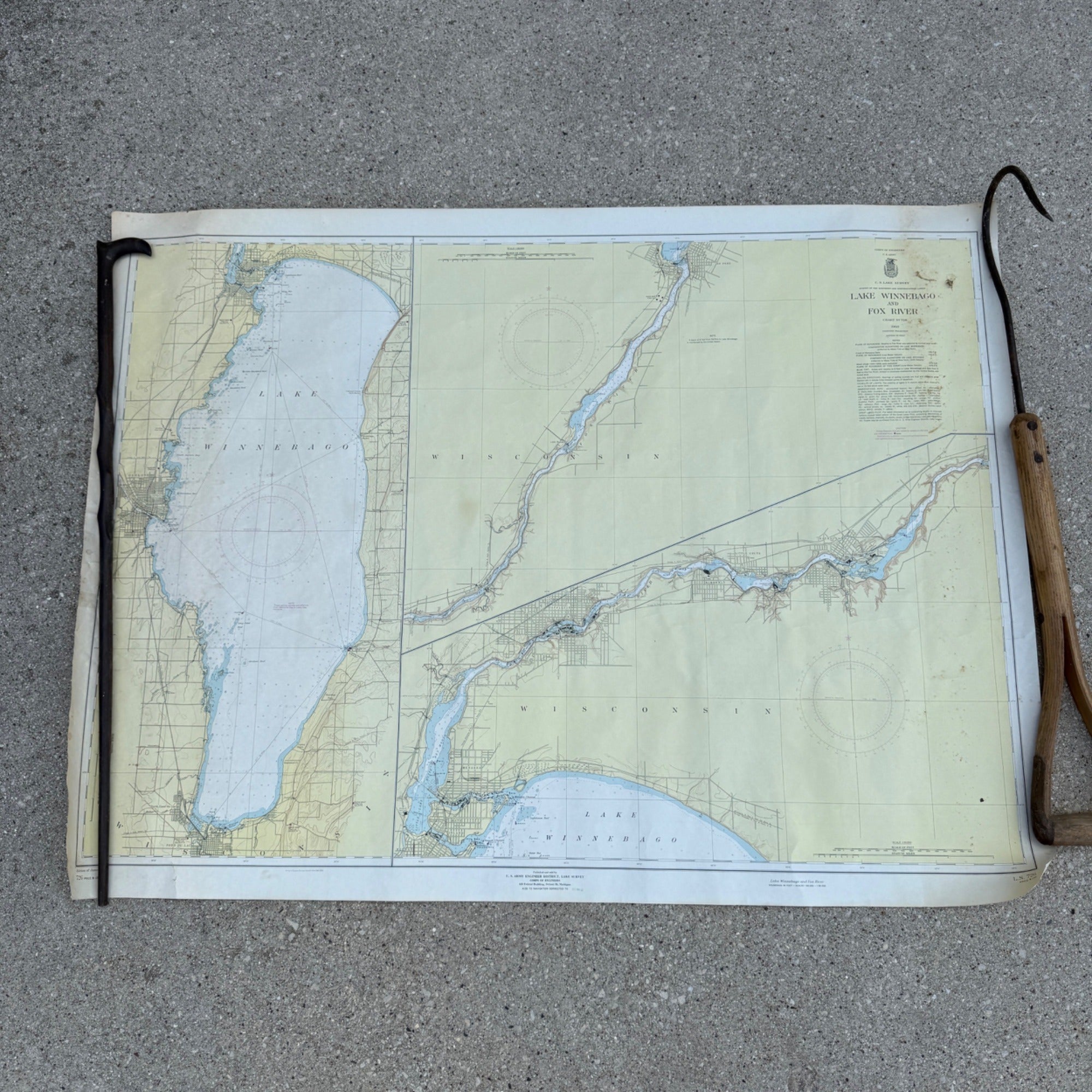 1960 Nautical Map of Lake Winnebago & Fox River Fishing Fond du Lac Wisconsin
