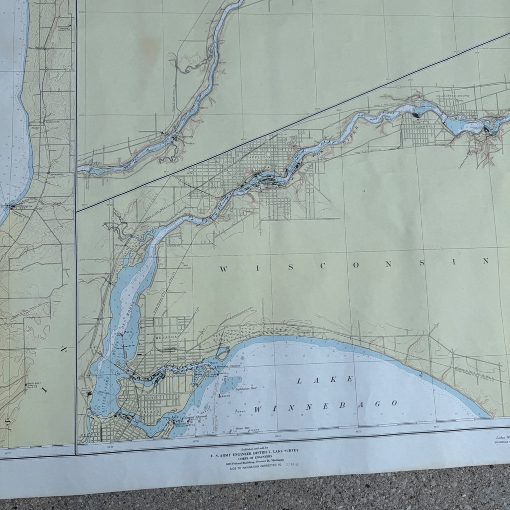 1960 Nautical Map of Lake Winnebago & Fox River Fishing Fond du Lac Wisconsin