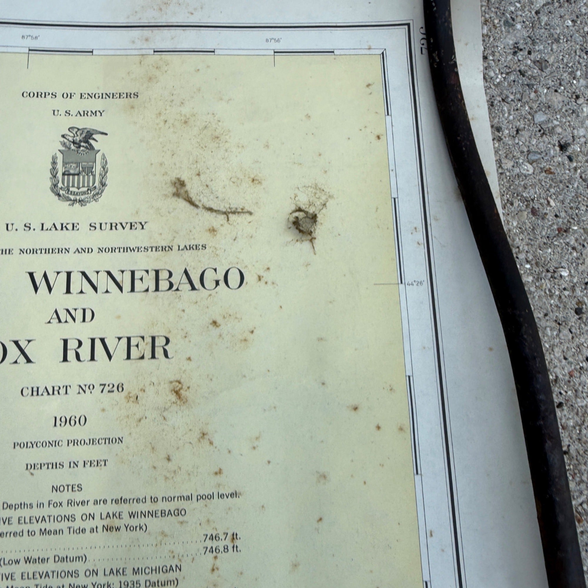 1960 Nautical Map of Lake Winnebago & Fox River Fishing Fond du Lac Wisconsin