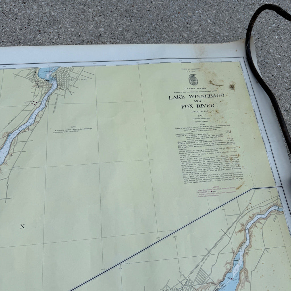 1960 Nautical Map of Lake Winnebago & Fox River Fishing Fond du Lac Wisconsin