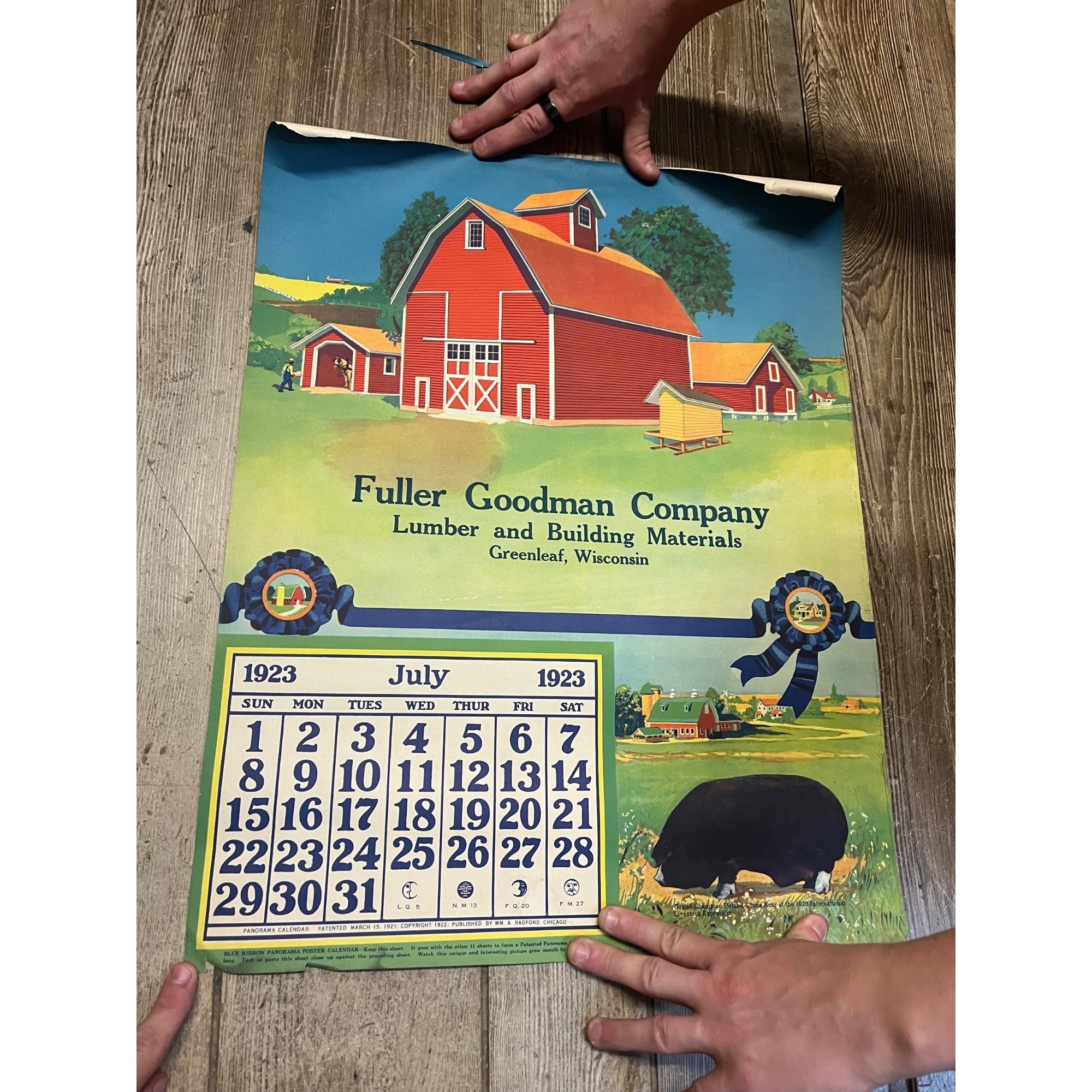 1920s Advertising Calendar Poster Fuller Goodman Farm Barn Dairy Scene