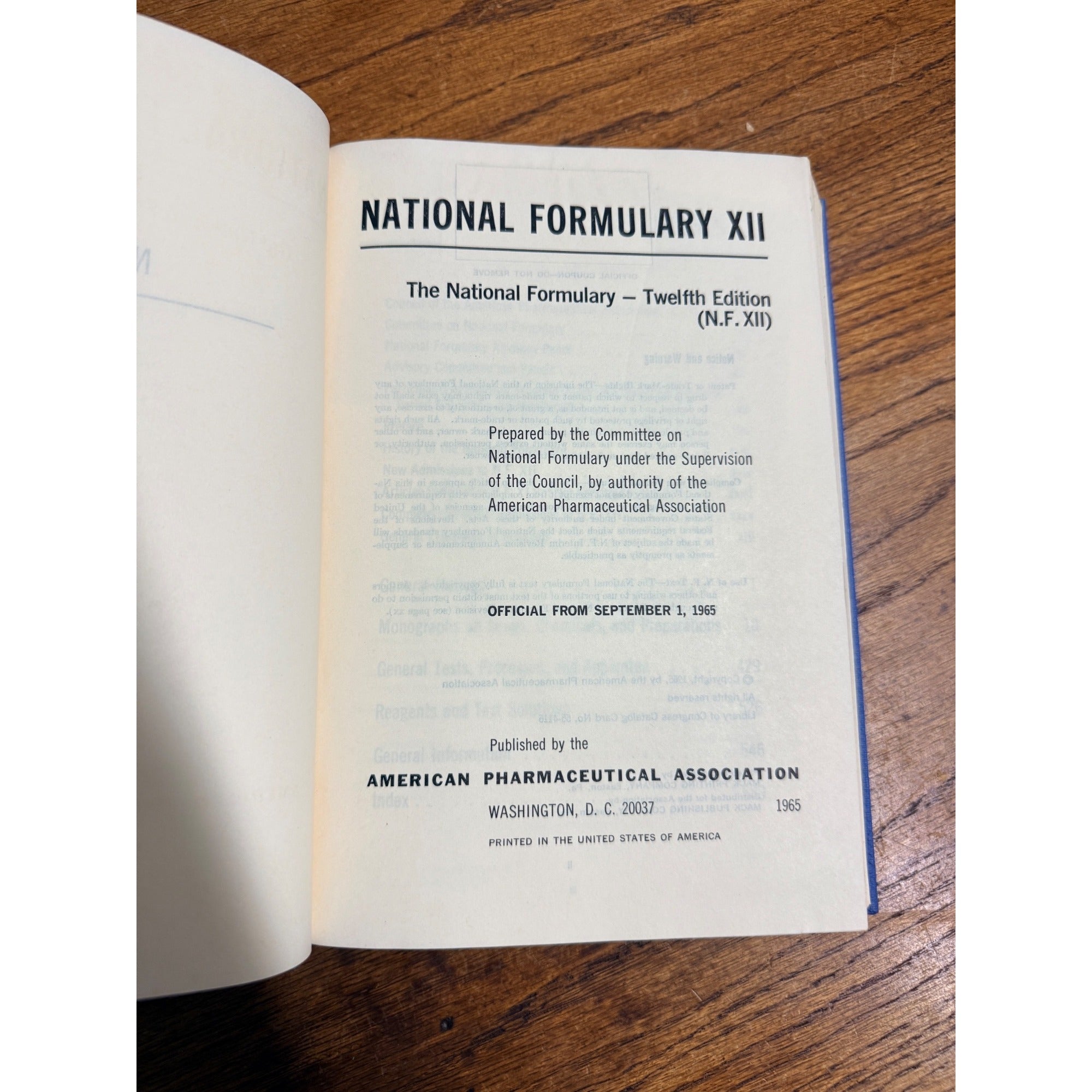 Vintage 1965 The National Formulary Pharmacy Drug Stoe Book Hardcover 12th Ed.