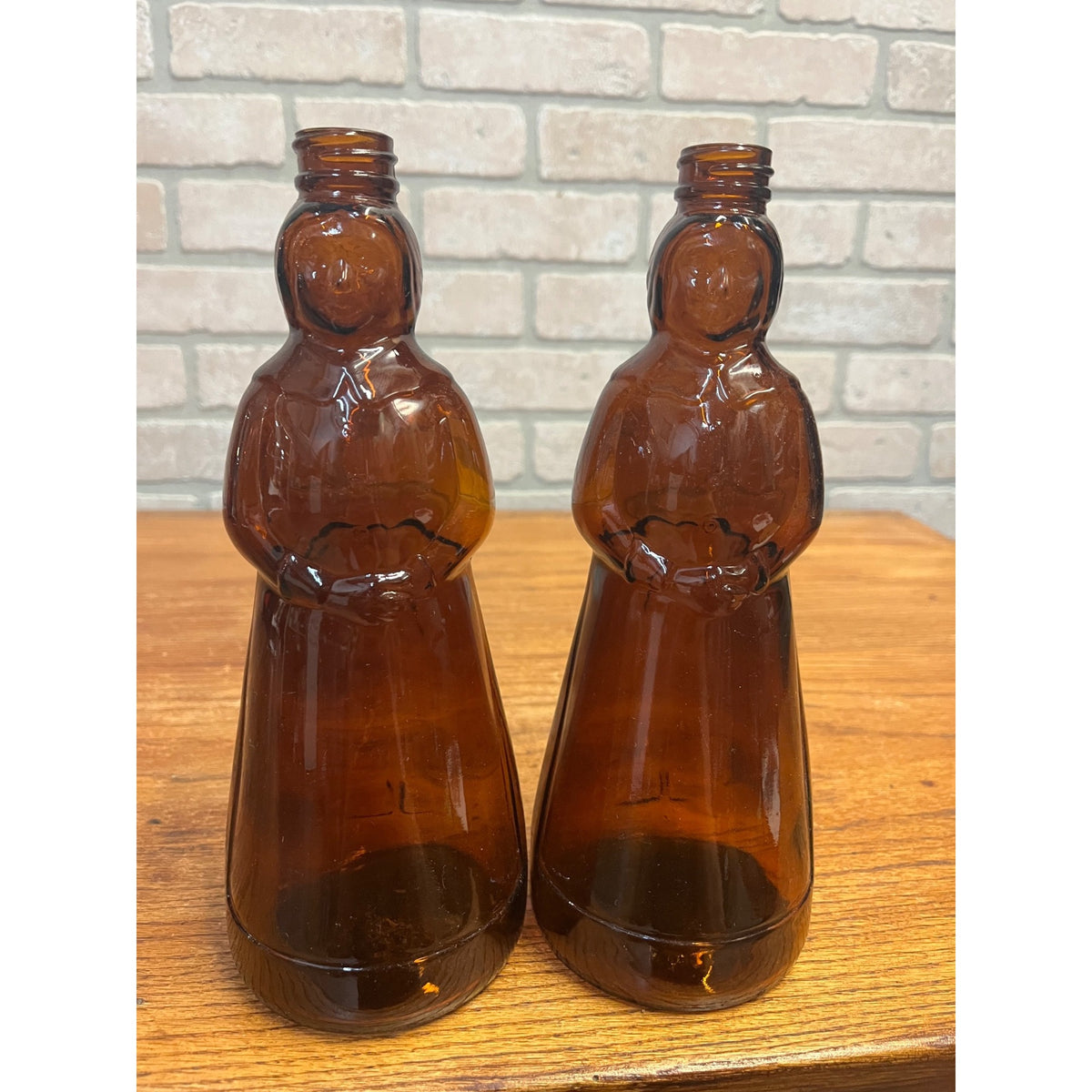 Vintage Mrs Buttersworth Maple Syrup Amber Glass Bottles Lot (2) 10"