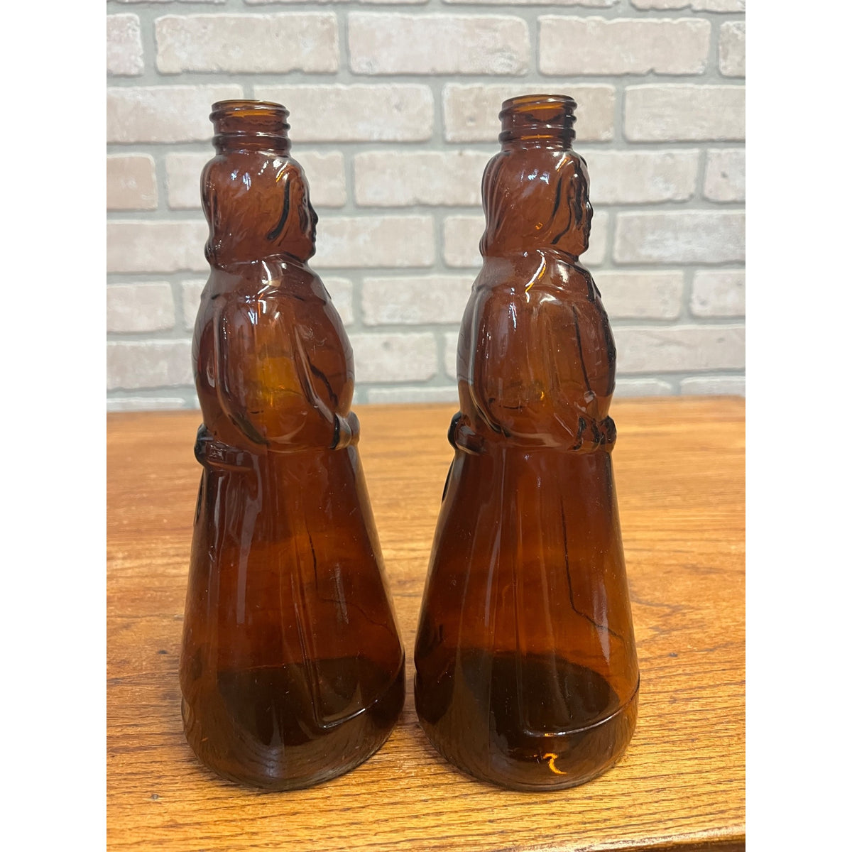 Vintage Mrs Buttersworth Maple Syrup Amber Glass Bottles Lot (2) 10"