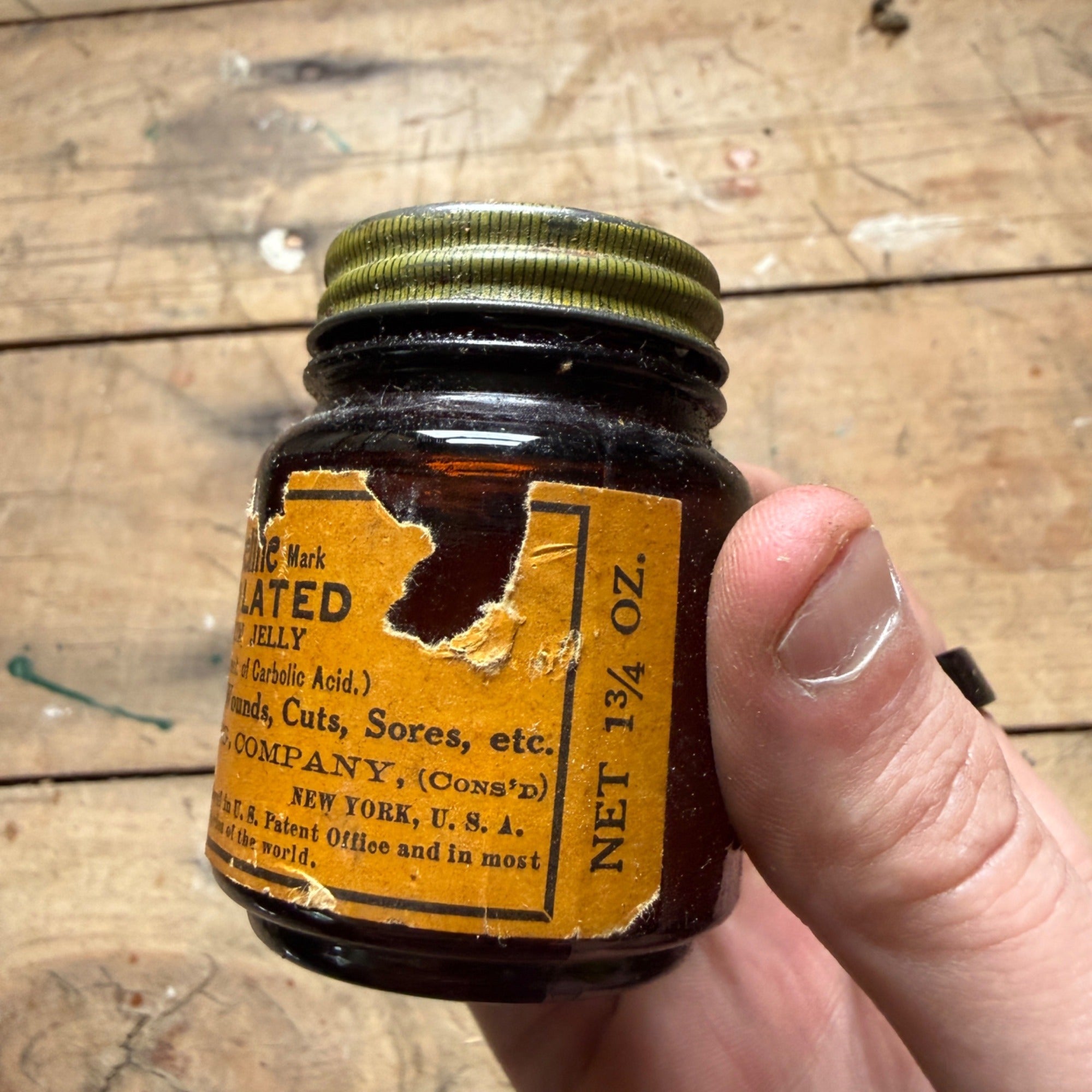 Antique Vaseline Carbolated Petroleum Jelly Jar Chesebrough Medical Pharmacy