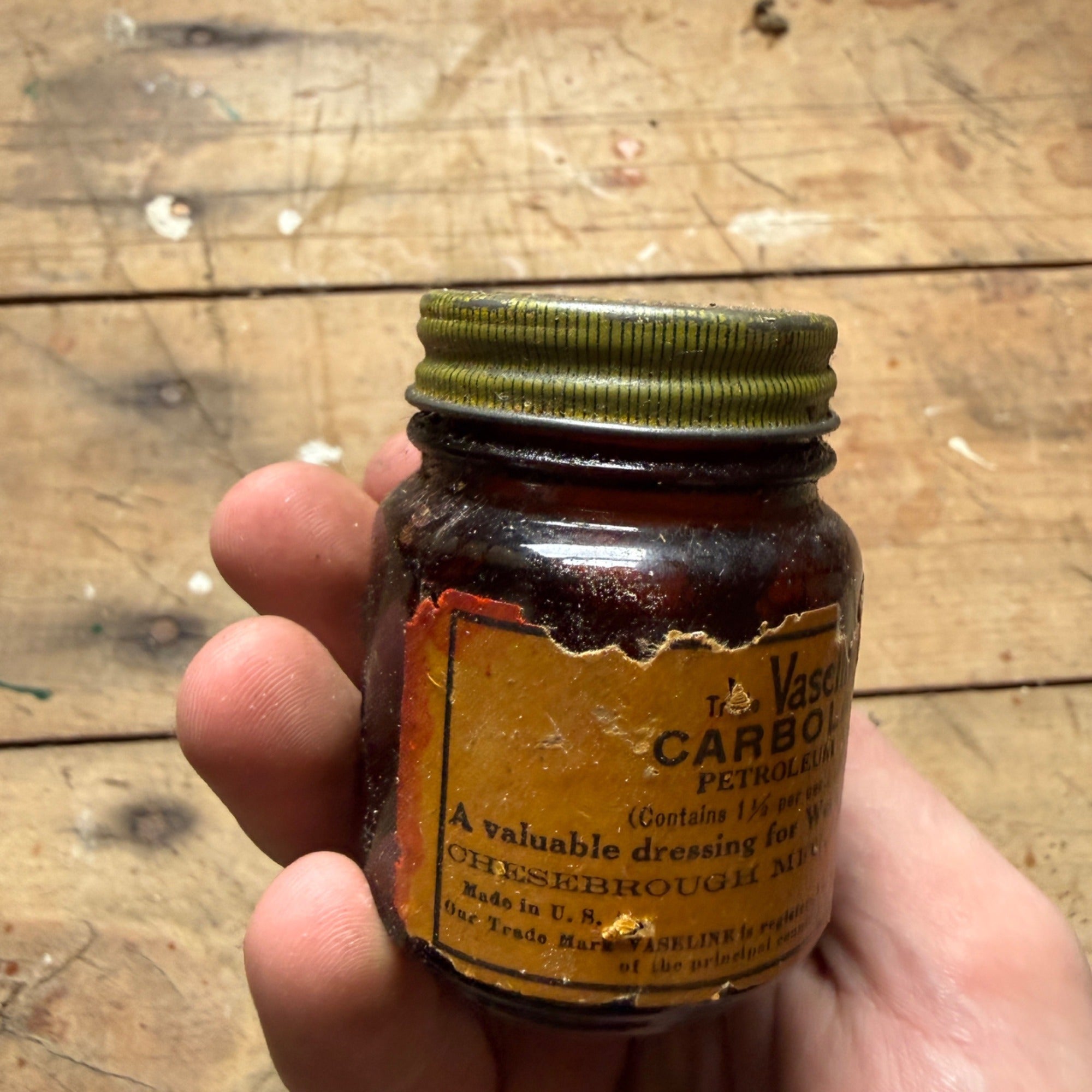 Antique Vaseline Carbolated Petroleum Jelly Jar Chesebrough Medical Pharmacy