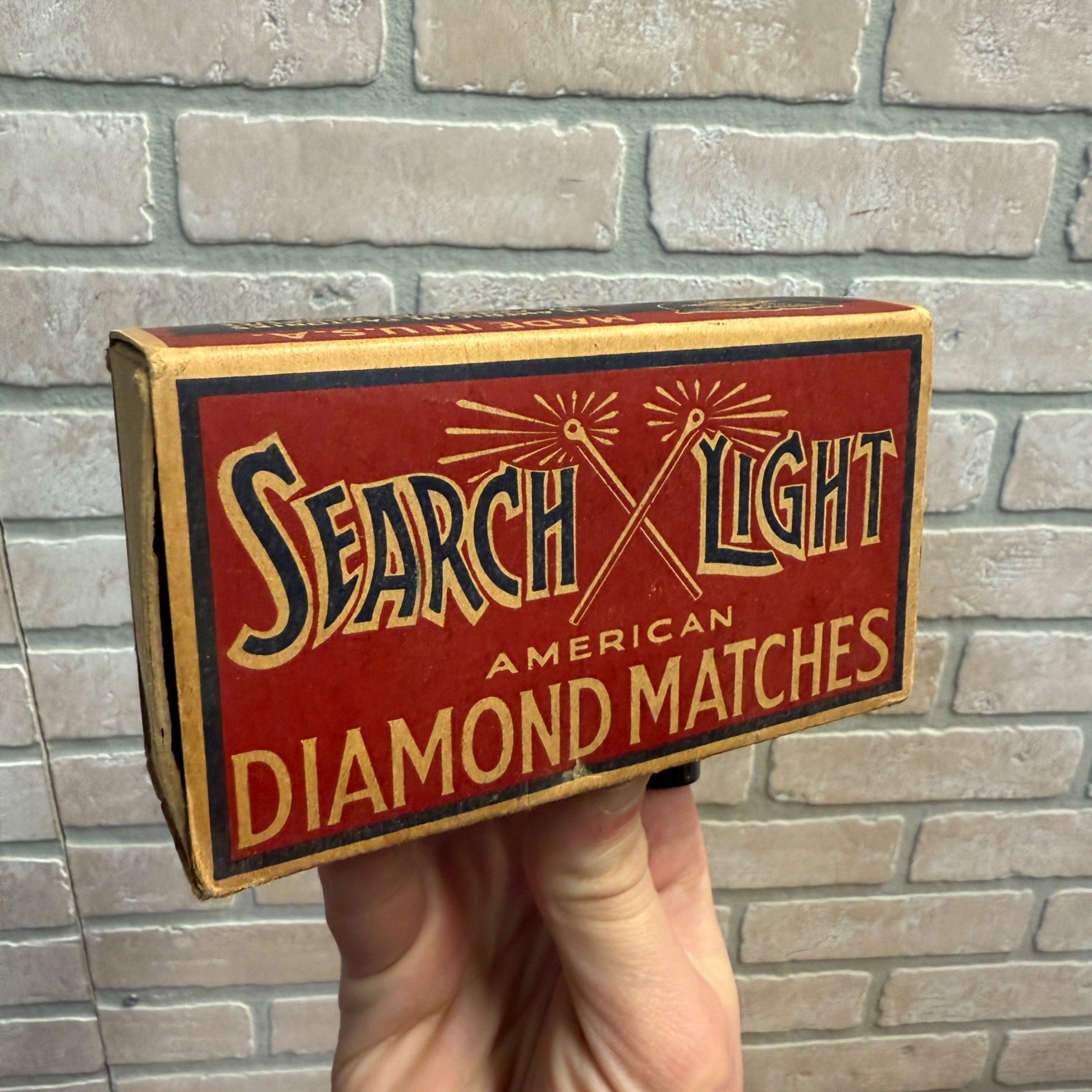 Vintage Searchlight Matches Advertising Match Box w/ Matches Grocery Decor NOS?