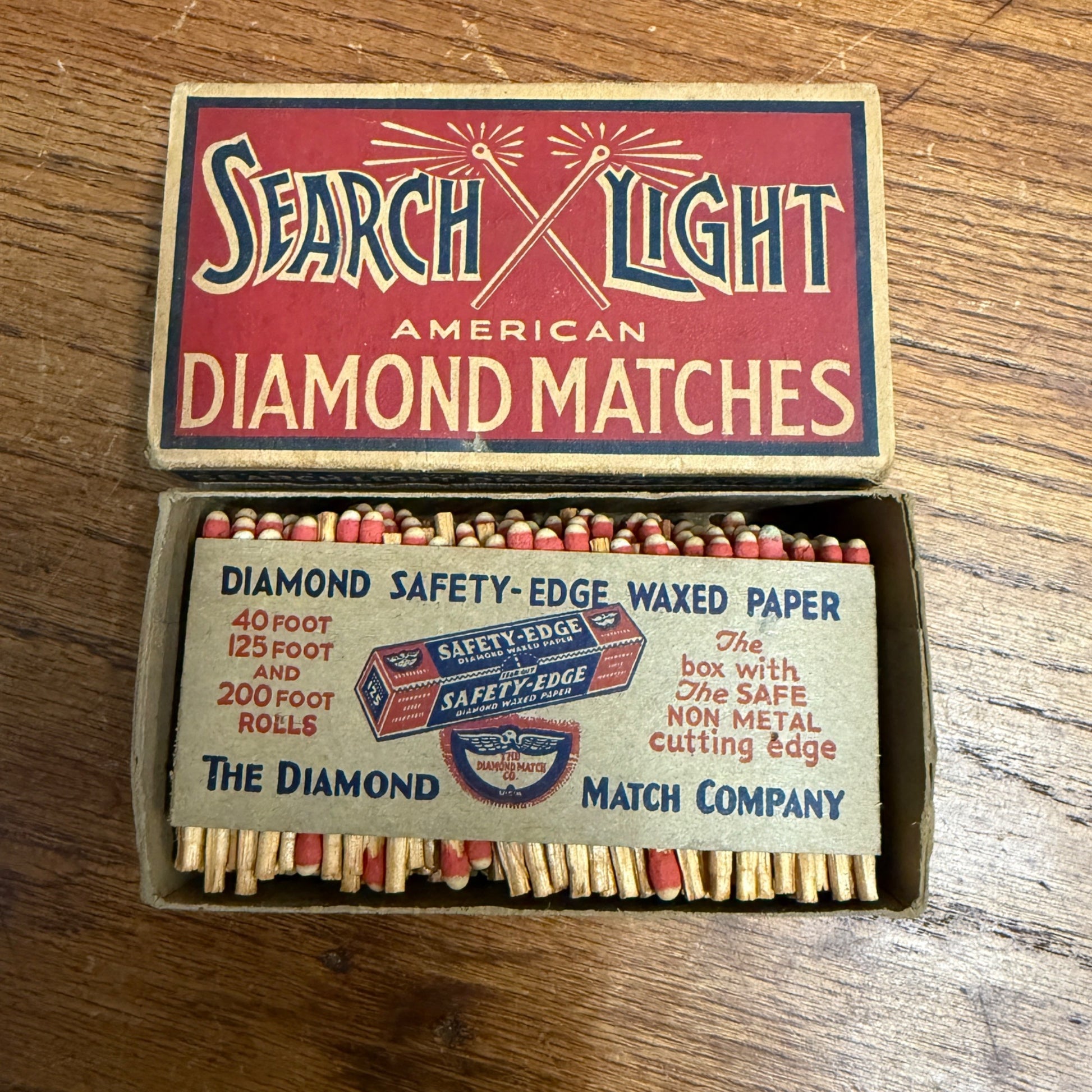 Vintage Searchlight Matches Advertising Match Box w/ Matches Grocery Decor NOS?