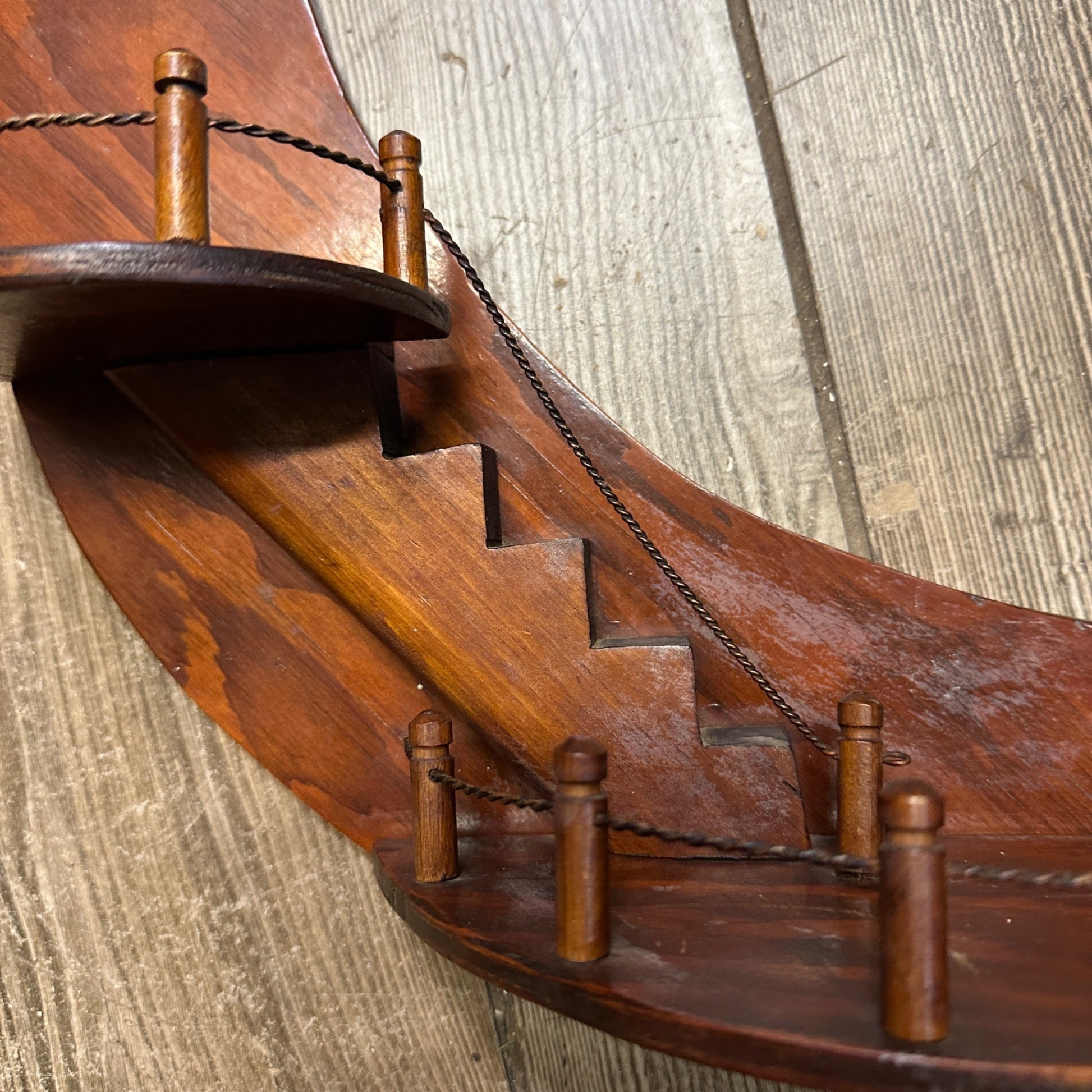 Vintage Unique Folk Art Oak Wall Shelf Crescent Moon