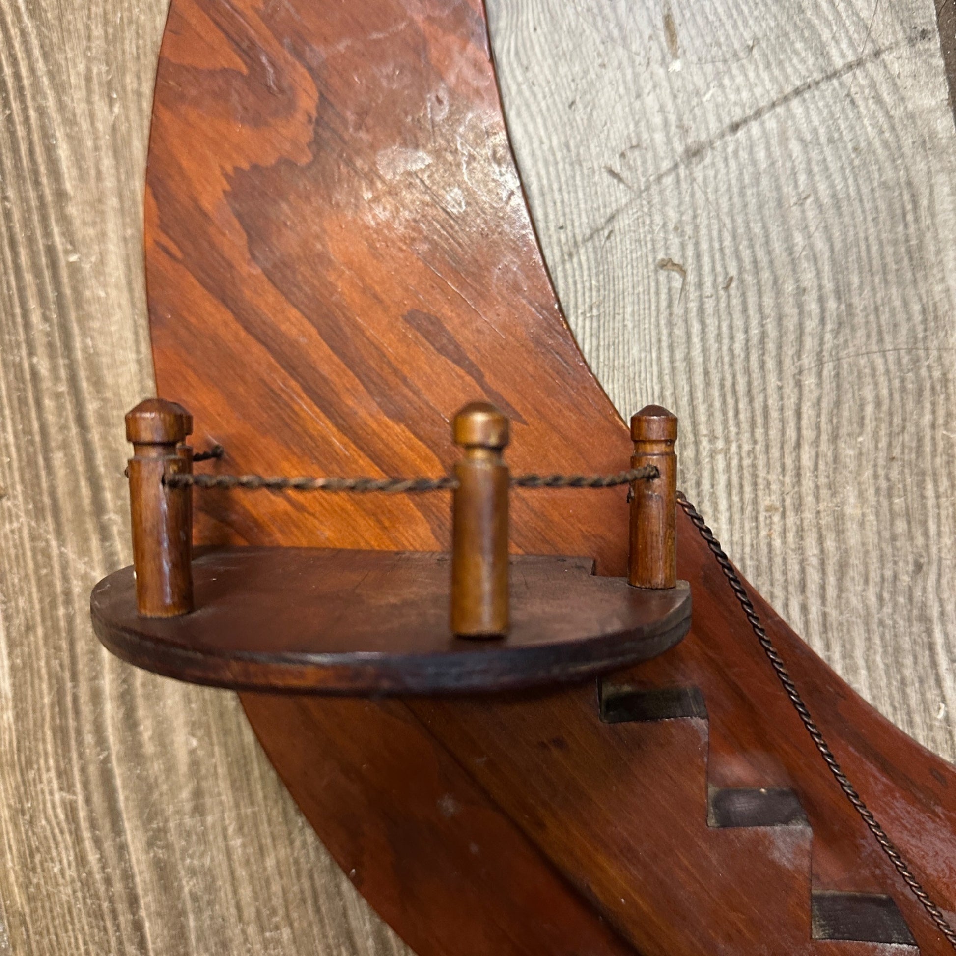Vintage Unique Folk Art Oak Wall Shelf Crescent Moon