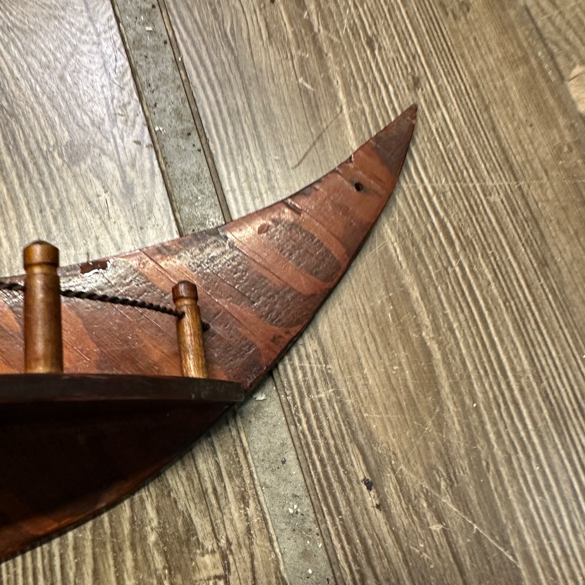 Vintage Unique Folk Art Oak Wall Shelf Crescent Moon