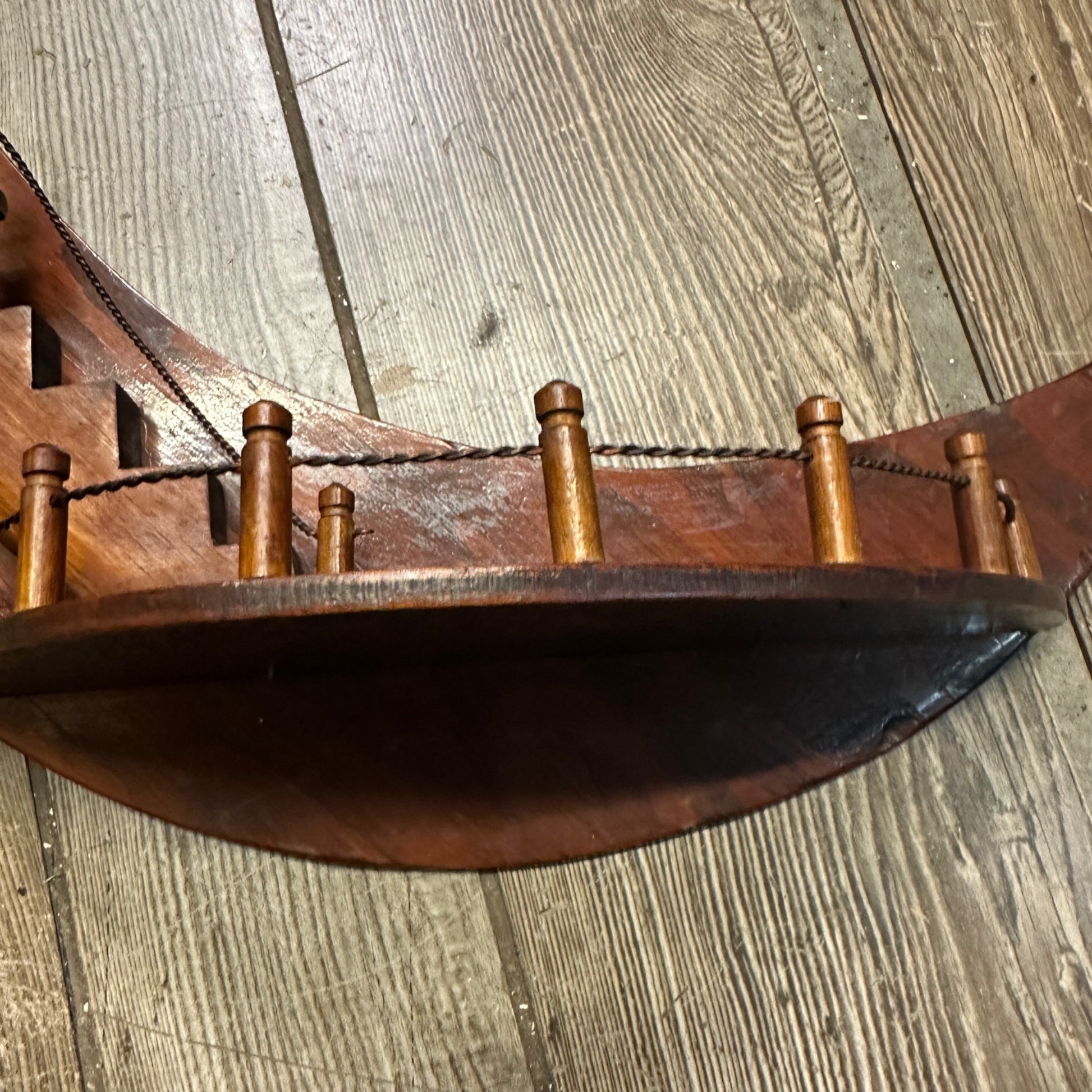 Vintage Unique Folk Art Oak Wall Shelf Crescent Moon