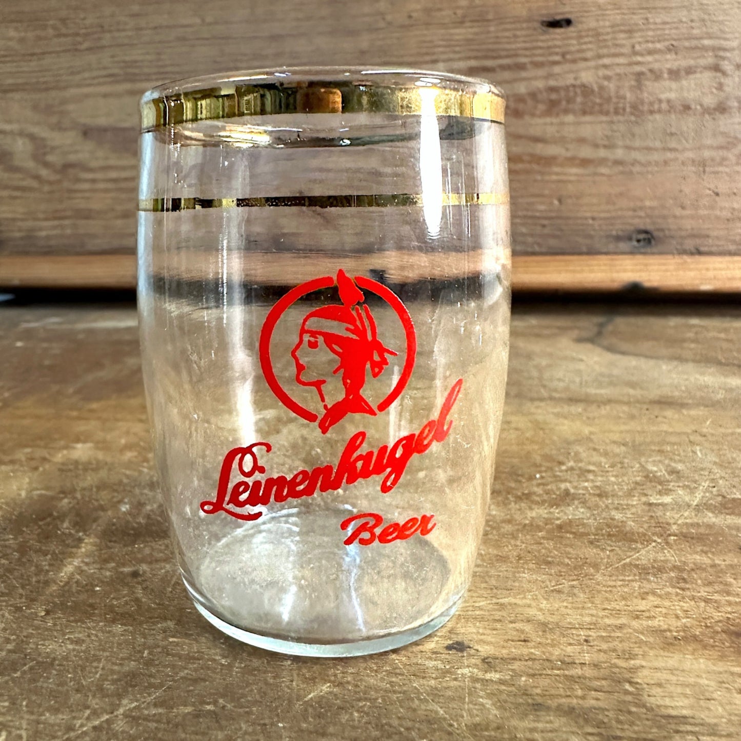 Leinenkugel's Beer Double Rim Barrel Shorty Chippewa Falls, Wisconsin Glass 3"