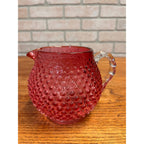 Vintage Fenton Cranberry Hobnial 5" Squat Pitcher 32oz