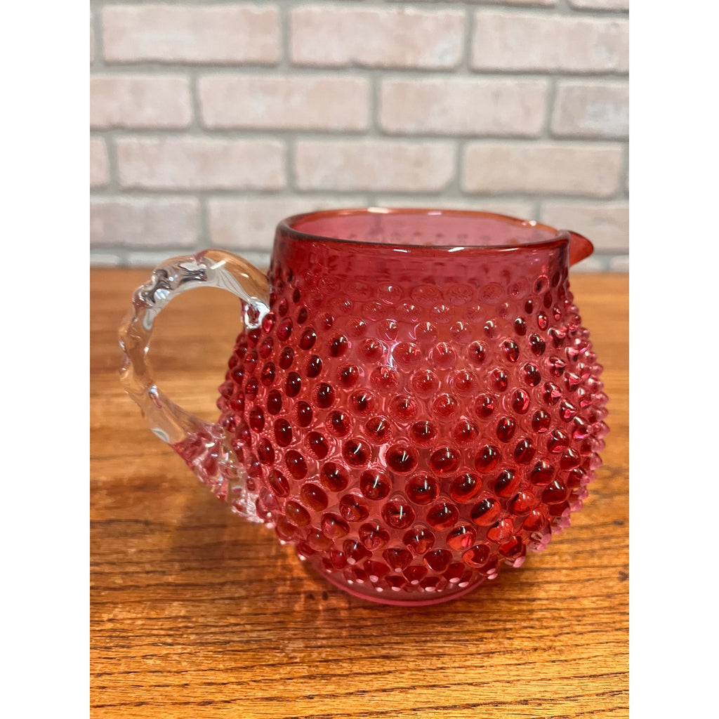 Vintage Fenton Cranberry Hobnial 5" Squat Pitcher 32oz