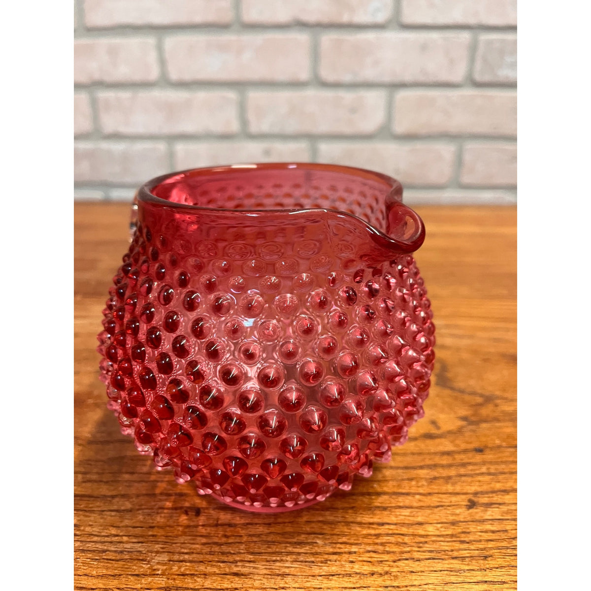 Vintage Fenton Cranberry Hobnial 5" Squat Pitcher 32oz