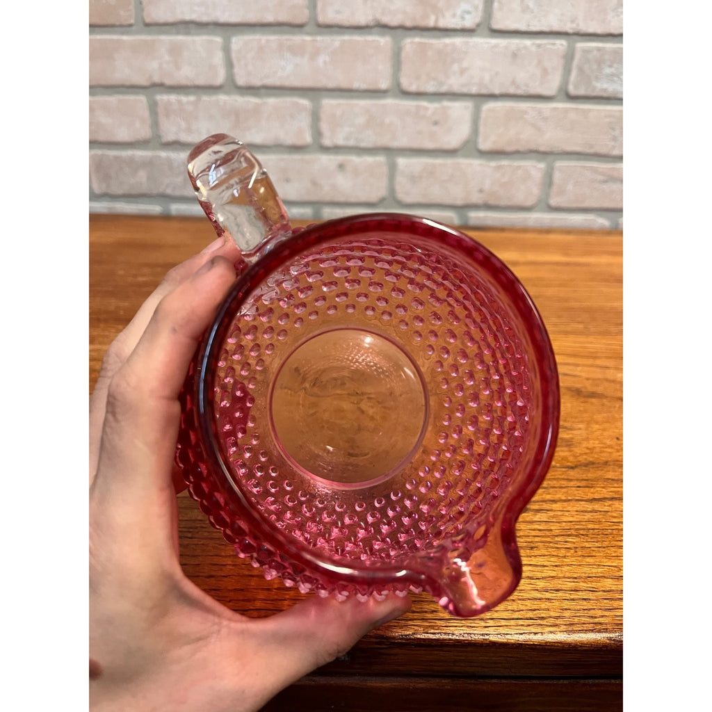 Vintage Fenton Cranberry Hobnial 5" Squat Pitcher 32oz