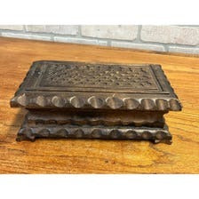 Vintage Carved Walnut Wood Cigar Trinket Dresser Storage Box Footed