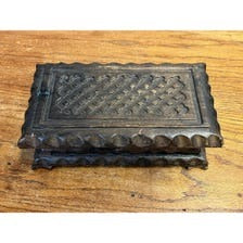 Vintage Carved Walnut Wood Cigar Trinket Dresser Storage Box Footed