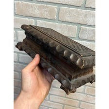 Vintage Carved Walnut Wood Cigar Trinket Dresser Storage Box Footed