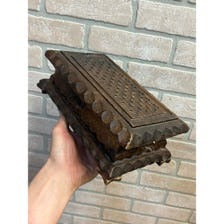Vintage Carved Walnut Wood Cigar Trinket Dresser Storage Box Footed