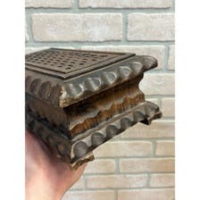 Vintage Carved Walnut Wood Cigar Trinket Dresser Storage Box Footed