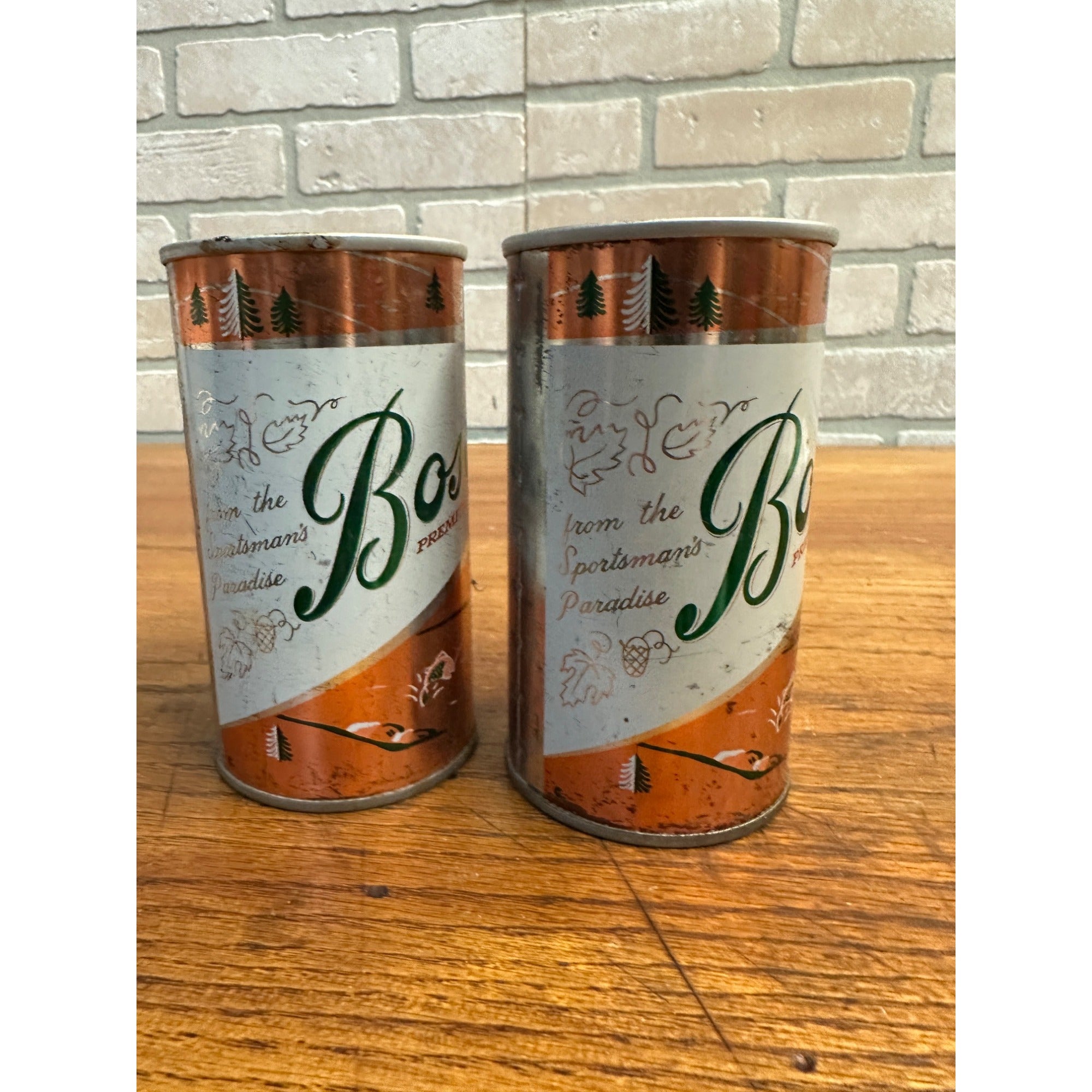 Pair Bosch Beer Cans Chippewa Falls Wis Fishing Gold
