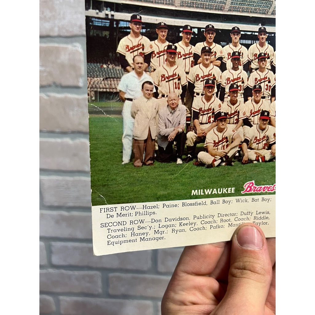 1957 Milwaukee Braves Team Photo, Color Jumbo Postcard Rare Hank Aaron Champions