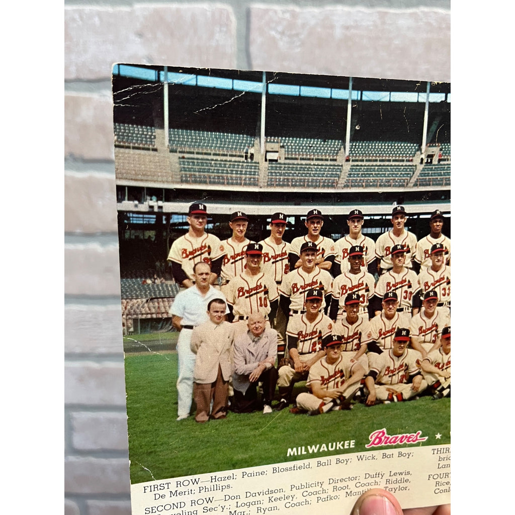 1957 Milwaukee Braves Team Photo, Color Jumbo Postcard Rare Hank Aaron Champions