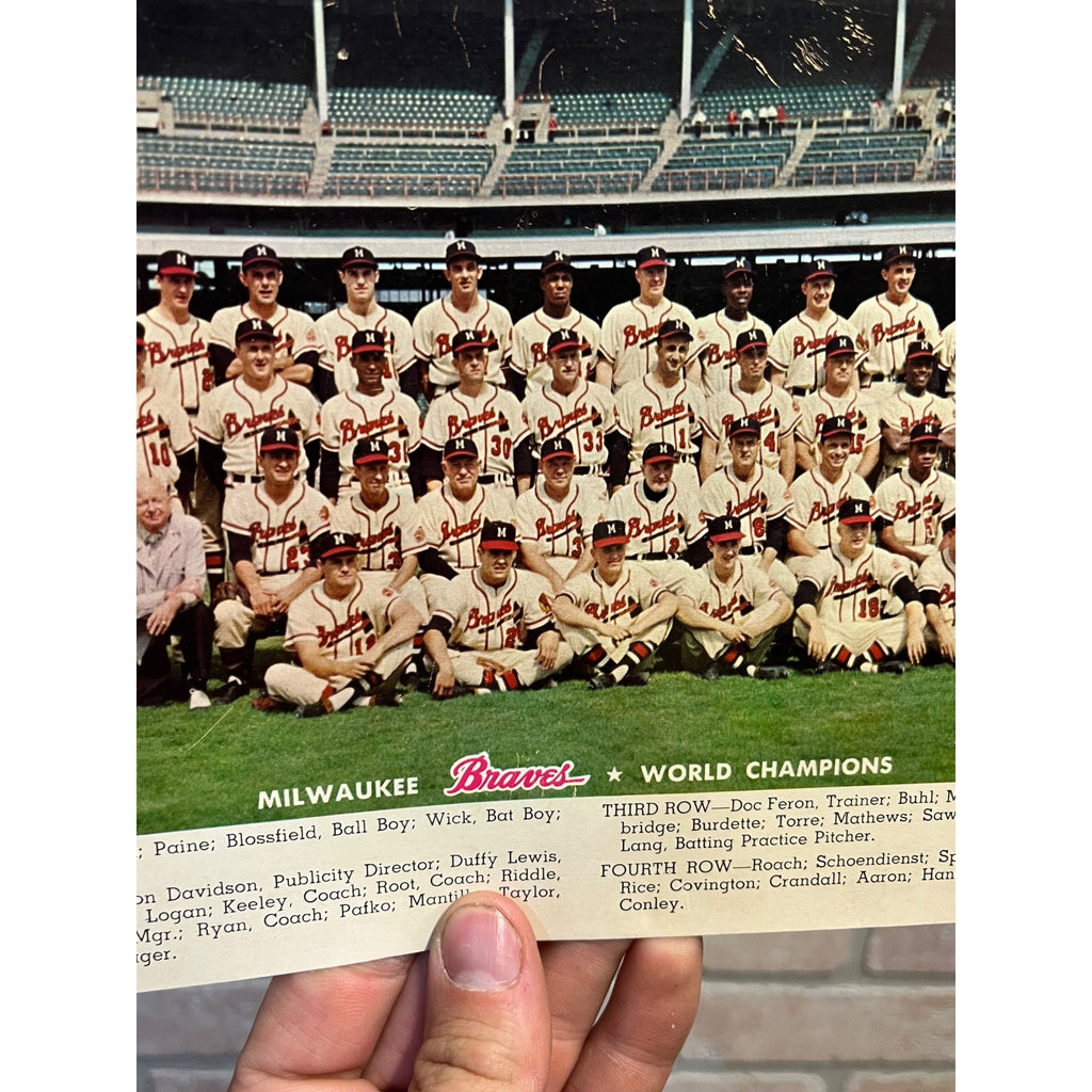 1957 Milwaukee Braves Team Photo, Color Jumbo Postcard Rare Hank Aaron Champions