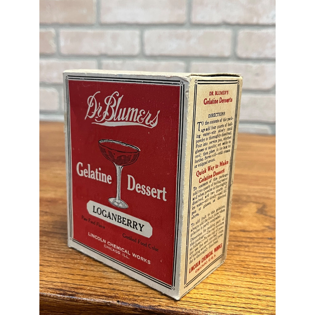 Vintage c1910 Dr Blumers Gelatine Dessert Box Country Store Display Loganberry