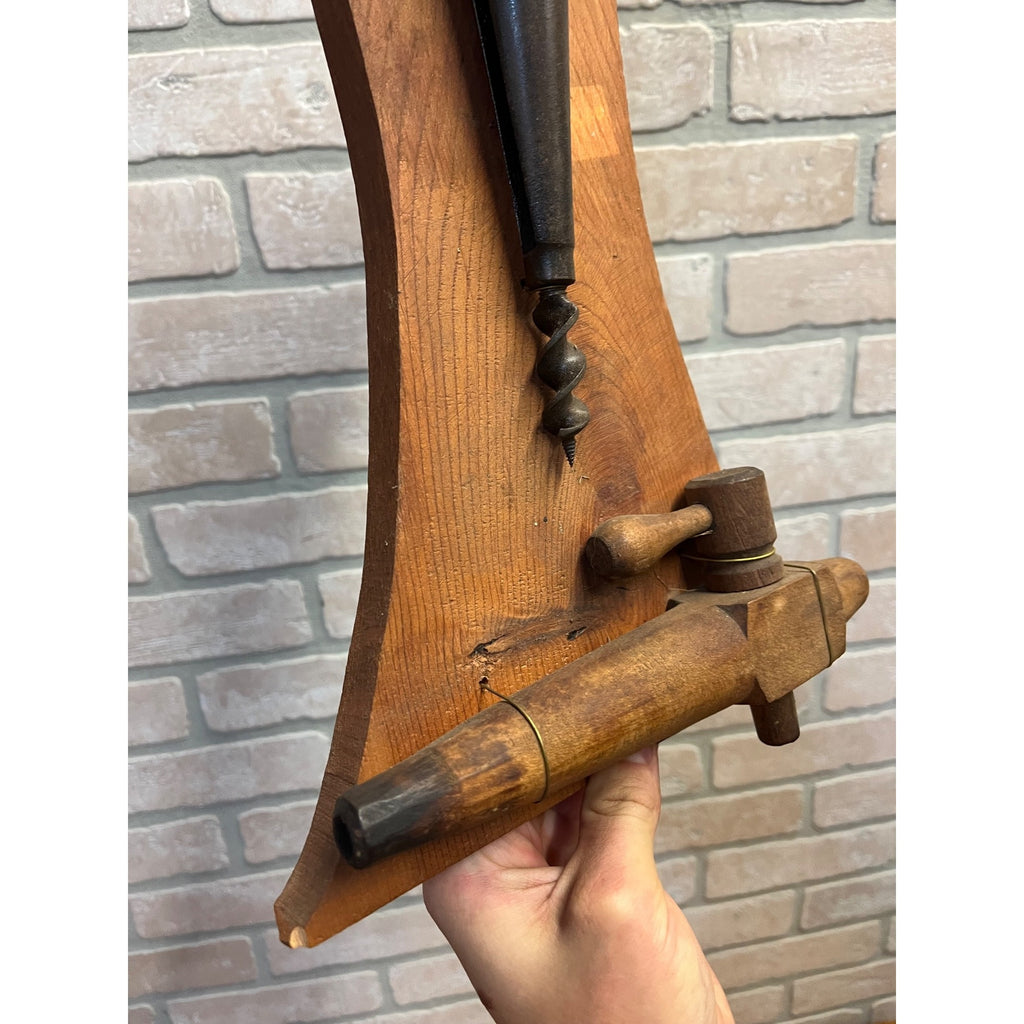 Antique Vintage Barrel Bung Hole Auger & Spigot Wall Plaque Display Tools