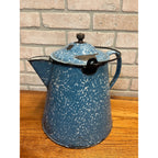 Antique Blue Swirl Enamelware Cowboy Pitcher Coffee Pot Primitive Kitchen