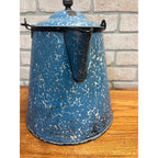 Antique Blue Swirl Enamelware Cowboy Pitcher Coffee Pot Primitive Kitchen