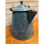 Antique Blue Swirl Enamelware Cowboy Pitcher Coffee Pot Primitive Kitchen