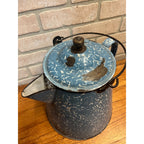 Antique Blue Swirl Enamelware Cowboy Pitcher Coffee Pot Primitive Kitchen