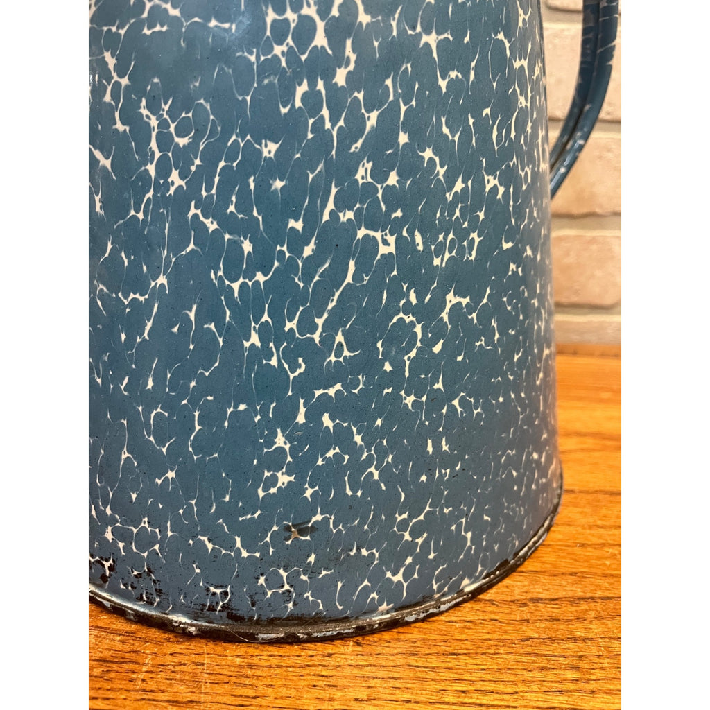 Antique Blue Swirl Enamelware Cowboy Pitcher Coffee Pot Primitive Kitchen