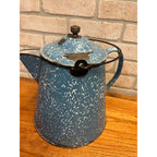 Antique Blue Swirl Enamelware Cowboy Pitcher Coffee Pot Primitive Kitchen
