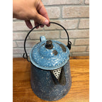 Antique Blue Swirl Enamelware Cowboy Pitcher Coffee Pot Primitive Kitchen