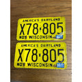 Vintage 1983 Wisconsin Yellow Black Embossed Metal License Plates Dairyland Pair
